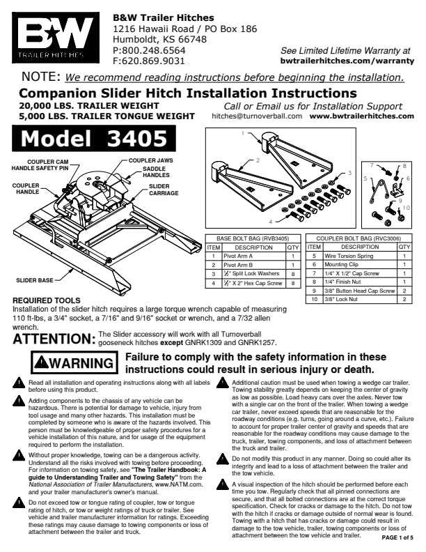b&w companion parts diagram