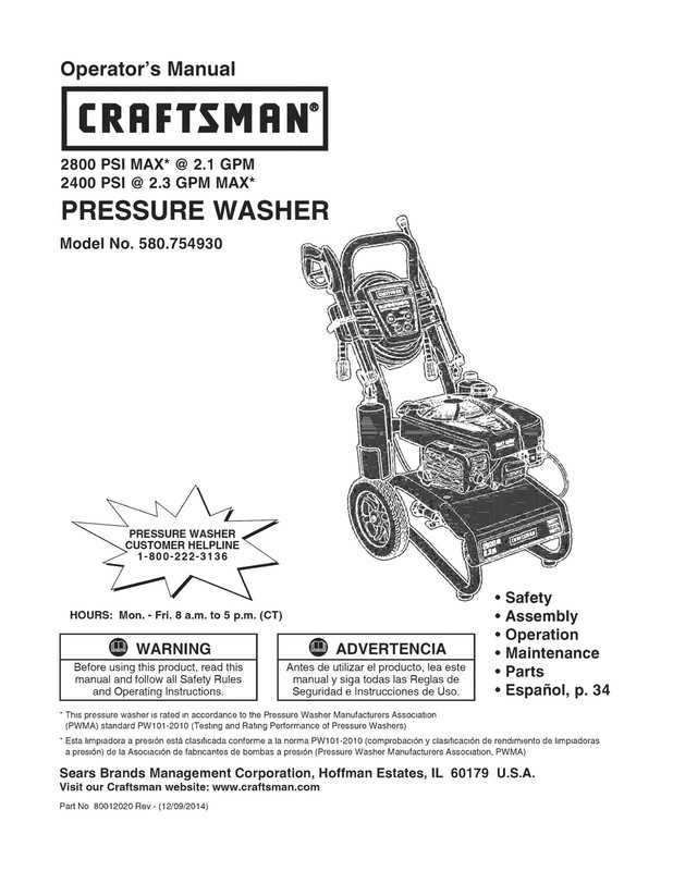 craftsman pressure washer parts diagram