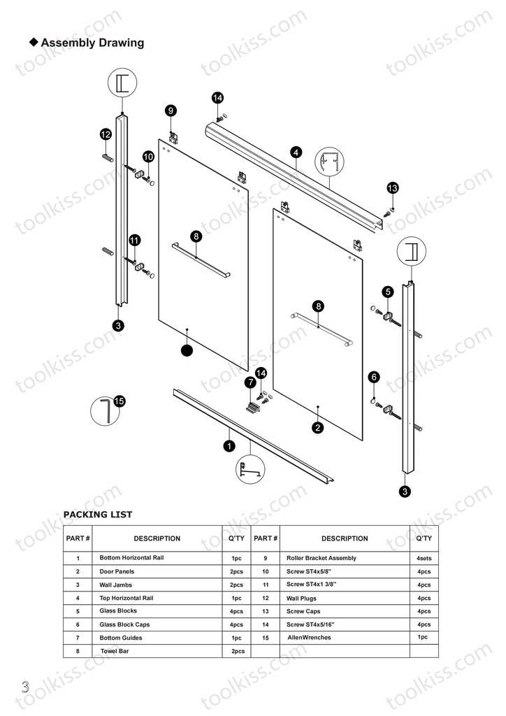 sliding shower door parts diagram