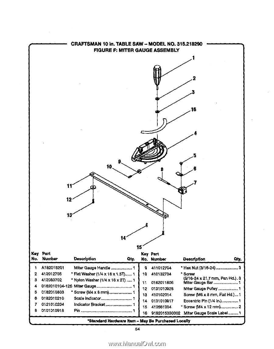 craftsman table saw parts diagram