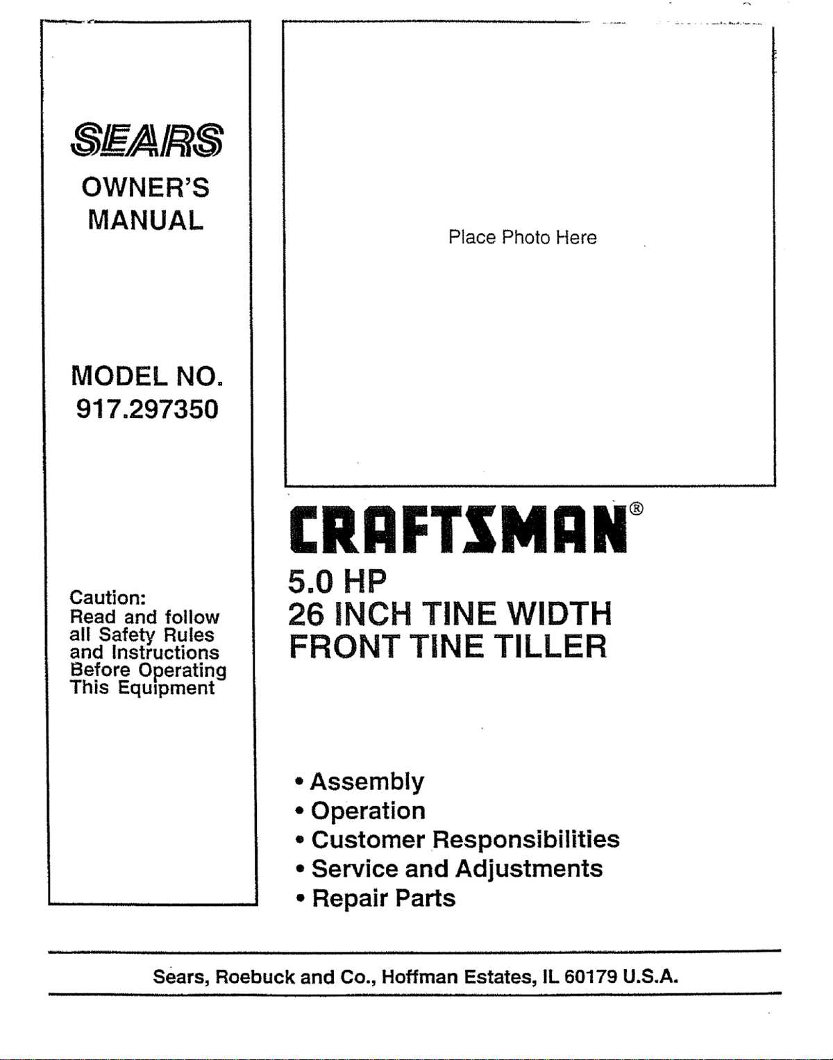 craftsman tiller   model 917 parts diagram